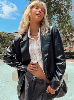 Princess Polly Jocelyn Faux Leather Blazer Black Cheap