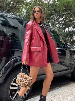 Princess Polly Jocelyn Faux Leather Blazer  Burgundy Discount