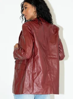 Princess Polly Jocelyn Faux Leather Blazer  Burgundy Discount