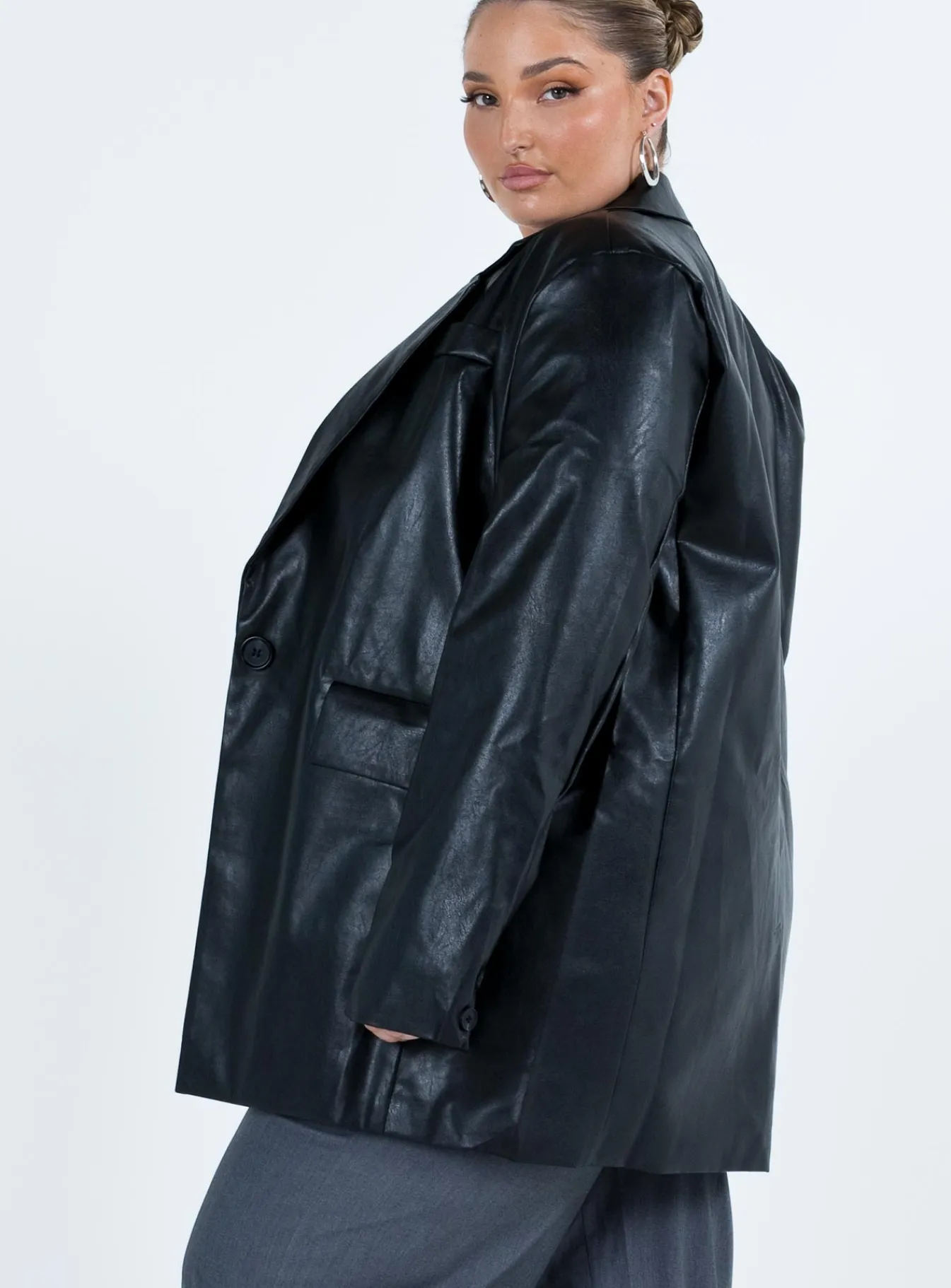 Princess Polly Jocelyn Faux Leather Blazercurve Black New