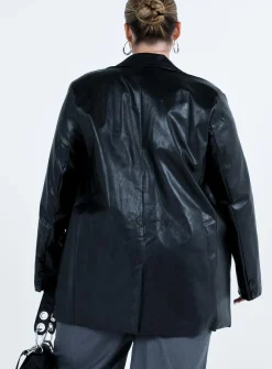 Princess Polly Jocelyn Faux Leather Blazercurve Black New
