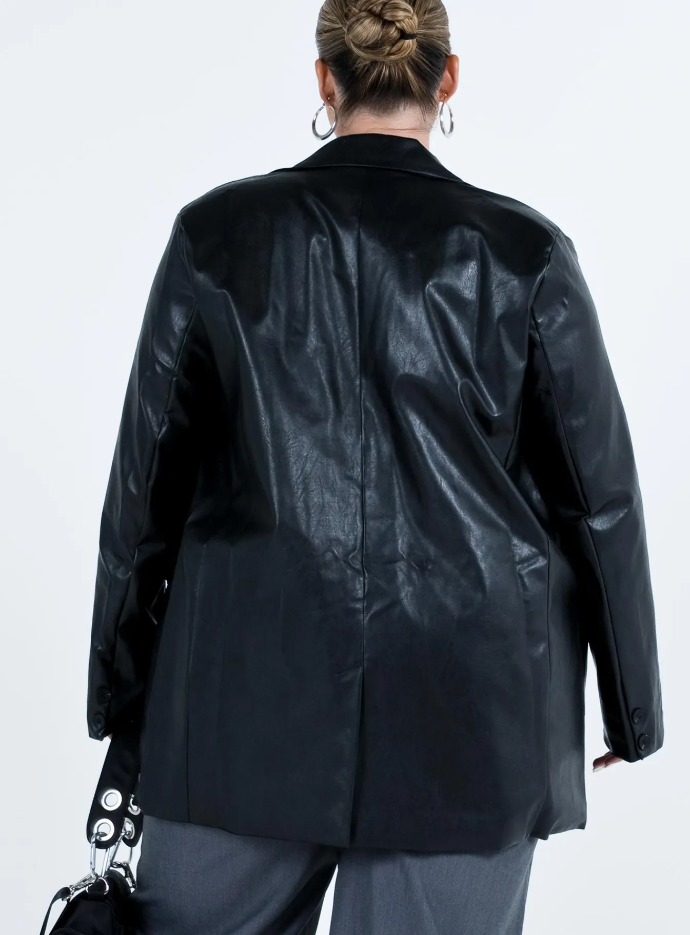 Princess Polly Jocelyn Faux Leather Blazercurve Black New