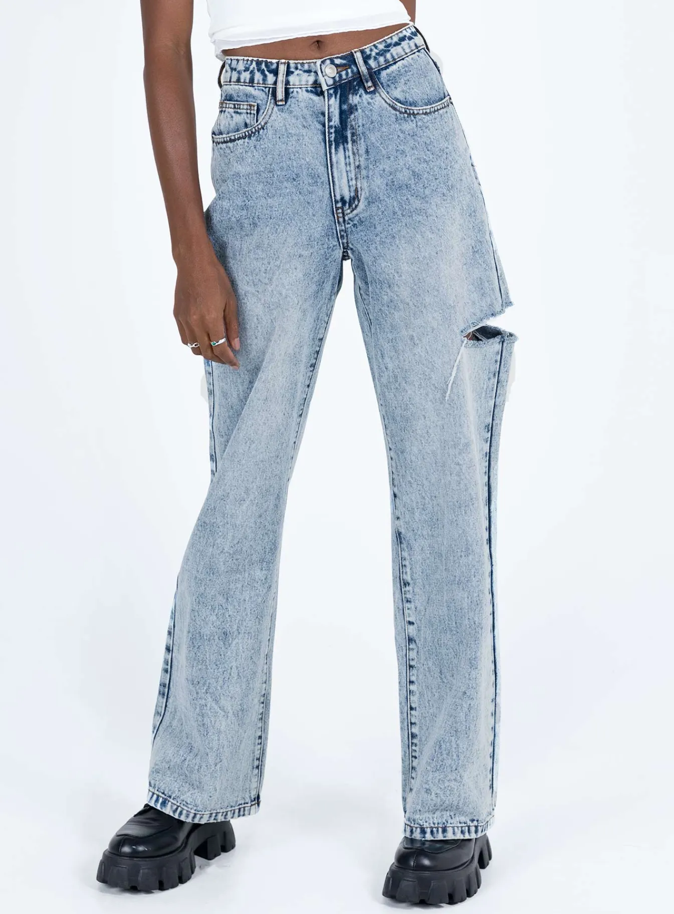 Princess Polly Johnston Wide Leg Jeans Mid Wash Blue Denim Clearance