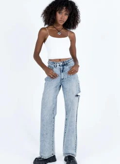 Princess Polly Johnston Wide Leg Jeans Mid Wash Blue Denim Clearance