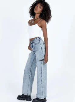 Princess Polly Johnston Wide Leg Jeans Mid Wash Blue Denim Clearance