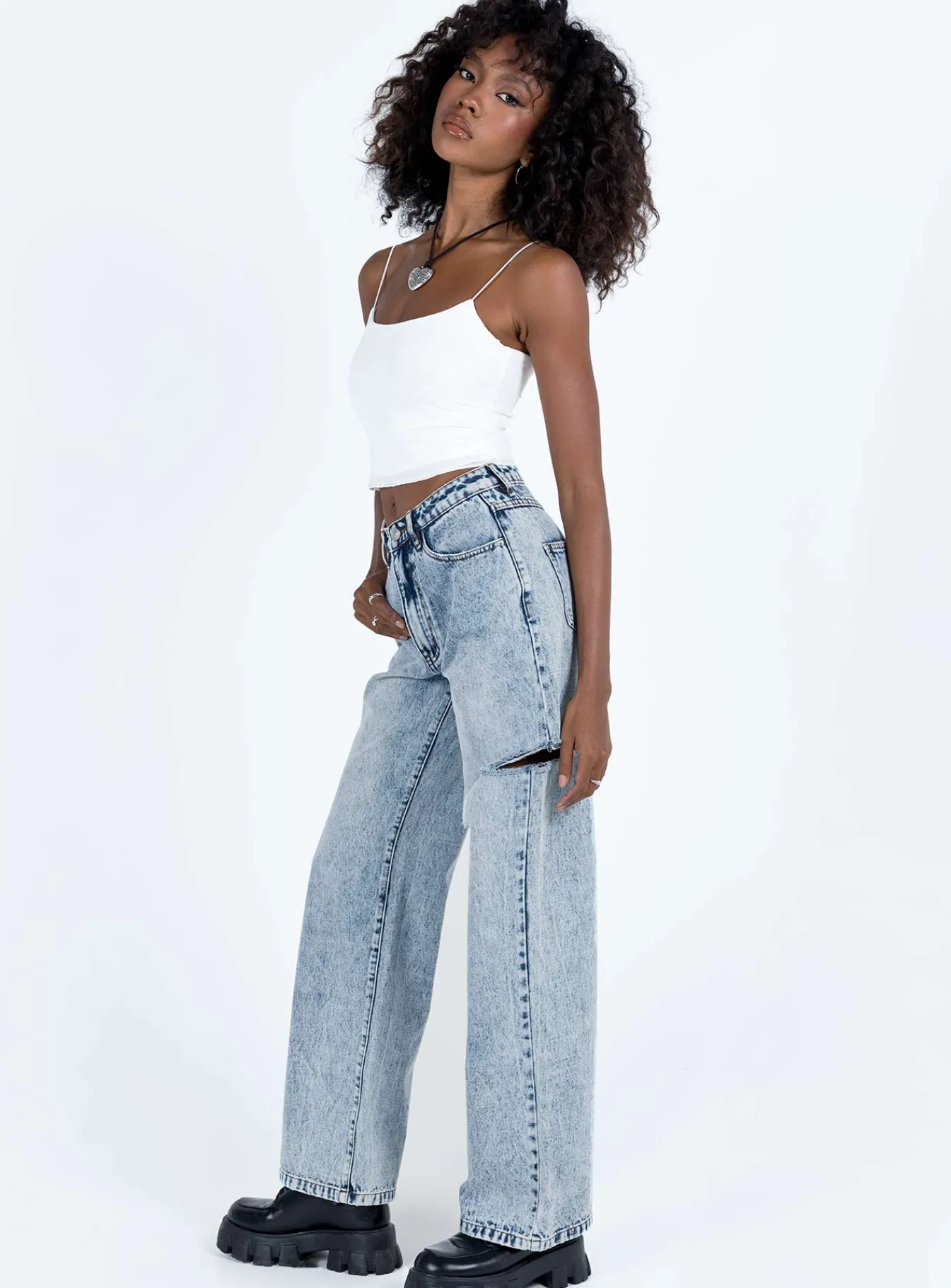 Princess Polly Johnston Wide Leg Jeans Mid Wash Blue Denim Clearance