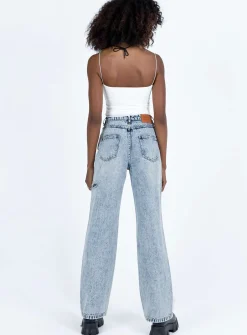 Princess Polly Johnston Wide Leg Jeans Mid Wash Blue Denim Clearance