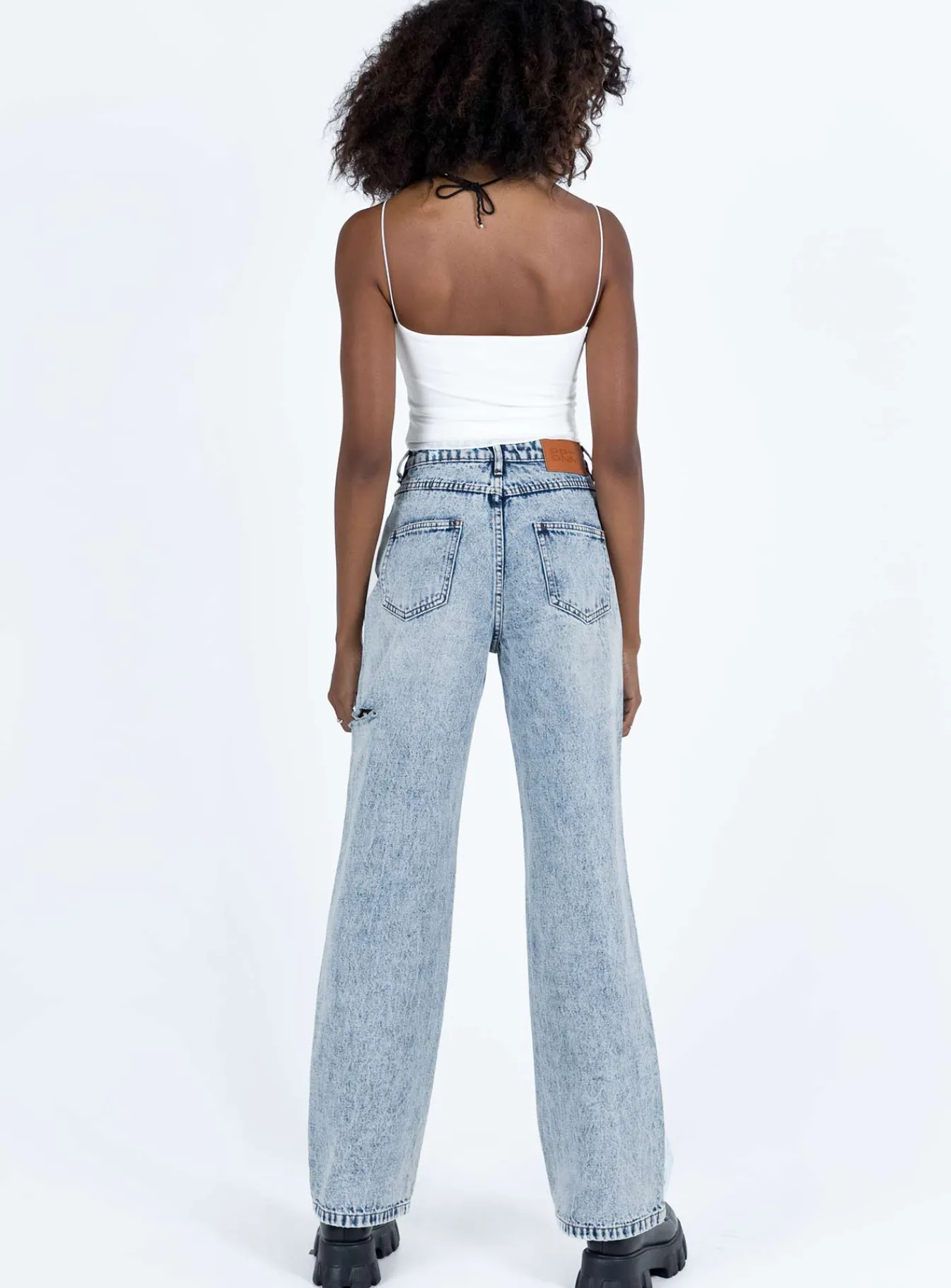 Princess Polly Johnston Wide Leg Jeans Mid Wash Blue Denim Clearance