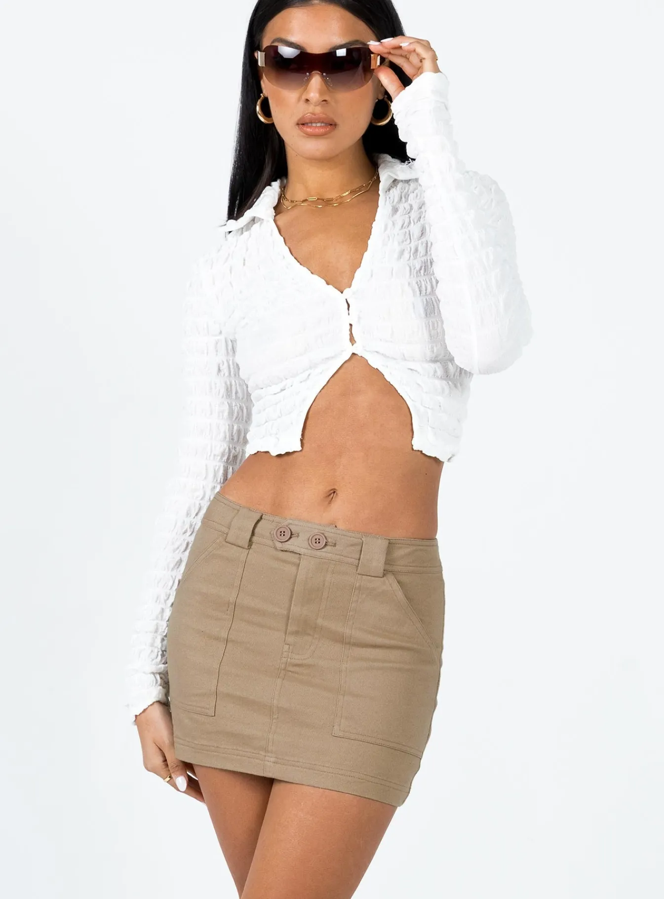 Princess Polly Josephine Mini Skirt Beige New