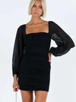 Princess Polly Joslyn Long Sleeve Mini Dress  Black Hot