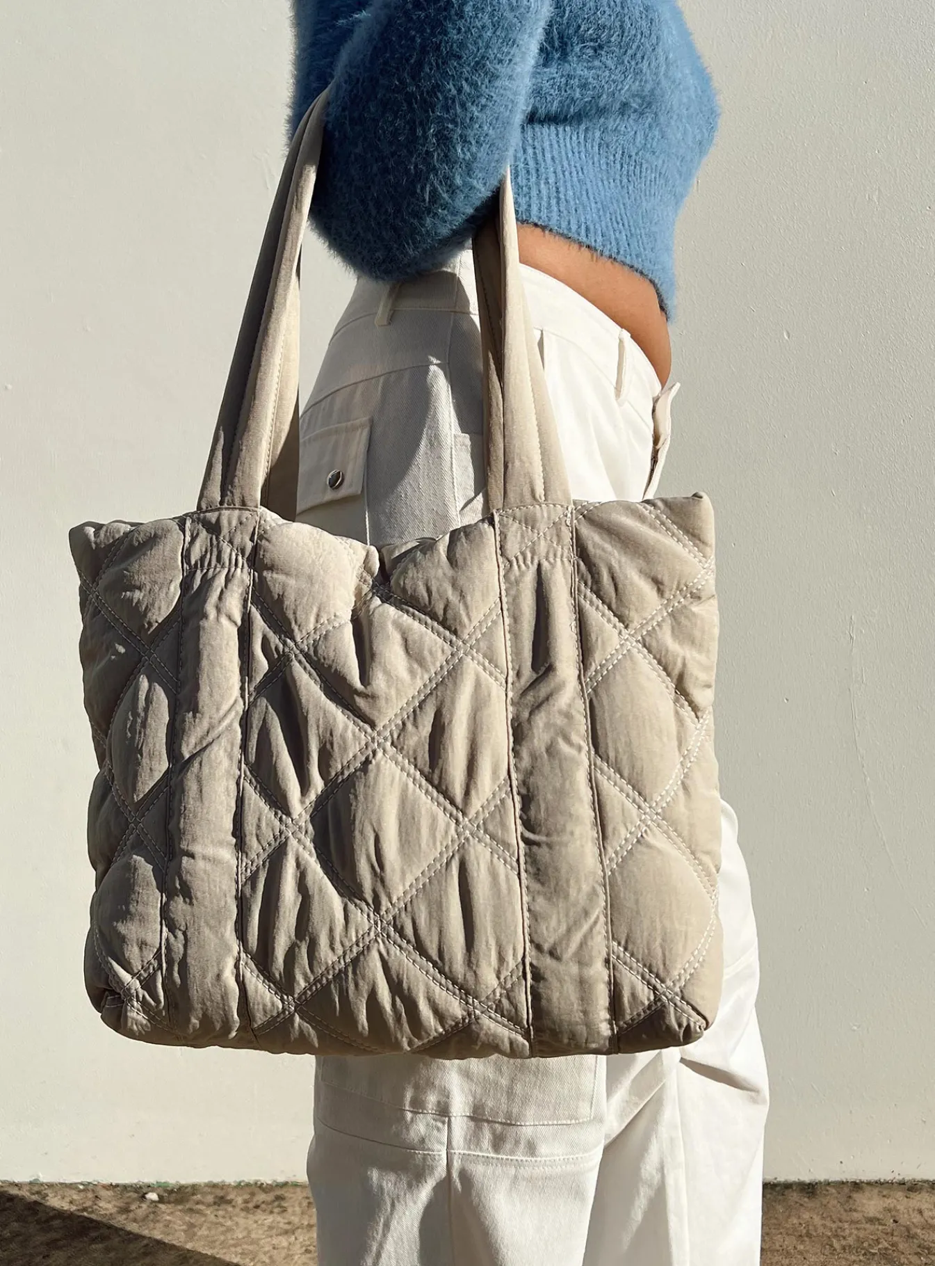 Princess Polly Jovie Nylon Quilted Tote Beige Best Sale