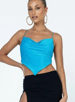 Princess Polly Julia Glitter Top  Blue Hot