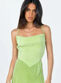Princess Polly Julia Plisse Top Green Discount