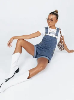 Princess Polly Kacey Overalls Blue  Denim New