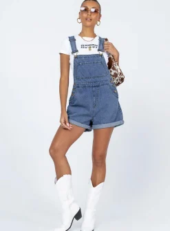 Princess Polly Kacey Overalls Blue  Denim New