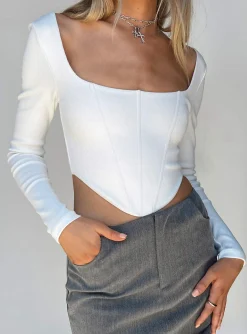 Princess Polly Kaeshia Rib Long Sleeve Bustier  White Cheap