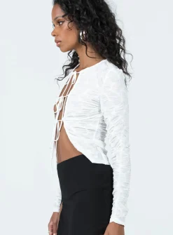 Princess Polly Kalifornia Tie Top  Ghost White Outlet