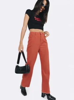 Princess Polly Kalinda Denim Jeans  Red New