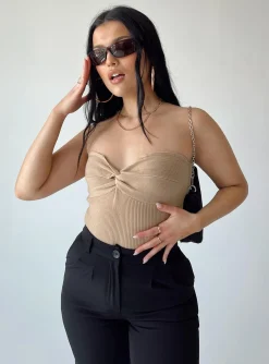 Princess Polly Kallista Bodysuit  Beige Flash Sale