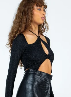 Princess Polly Kamilah Long Sleeve Top Black New