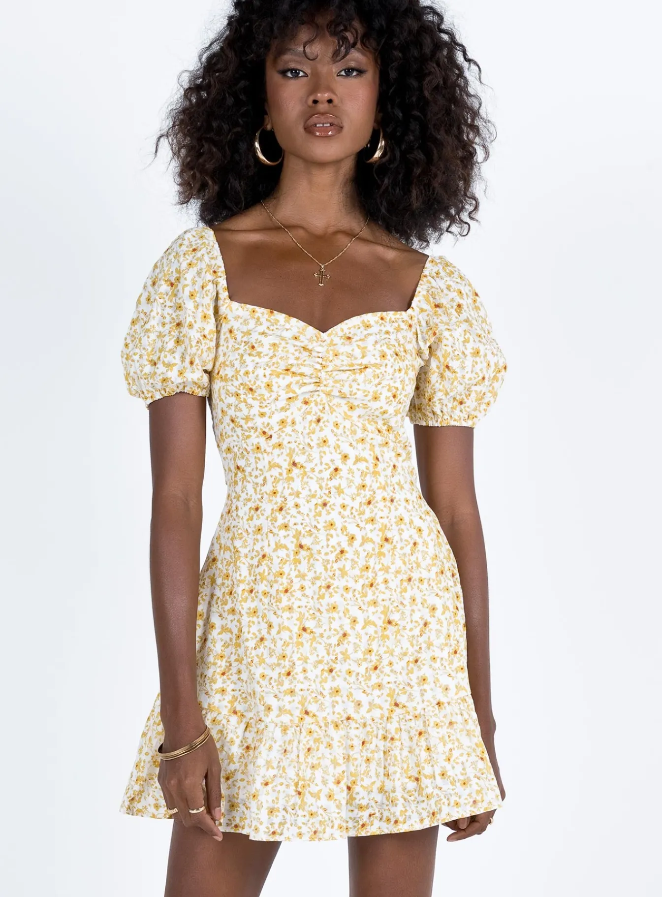 Princess Polly Kaori Mini Dress Yellow Floral Online