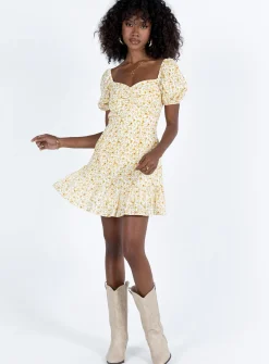 Princess Polly Kaori Mini Dress Yellow Floral Online