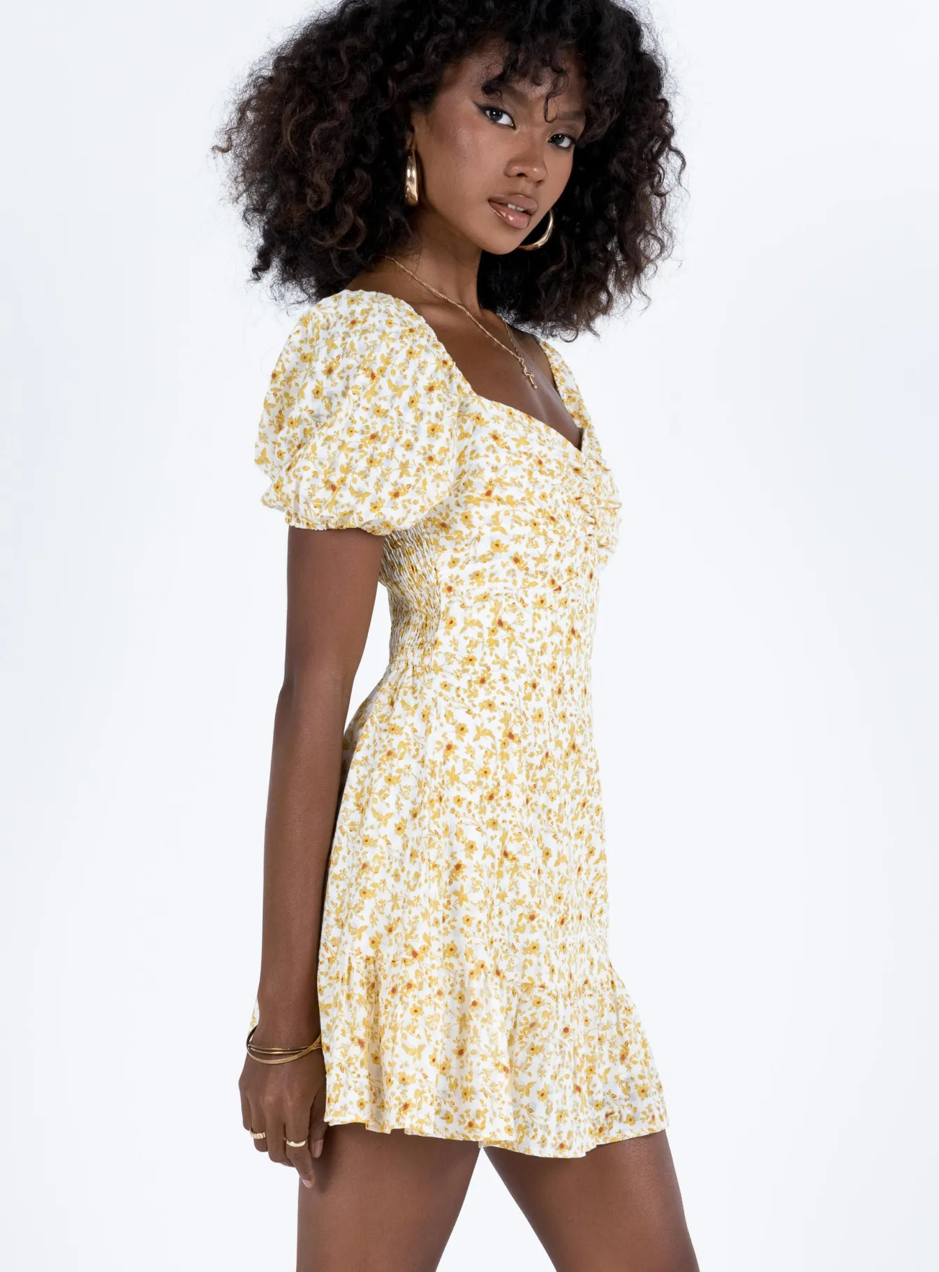 Princess Polly Kaori Mini Dress Yellow Floral Online
