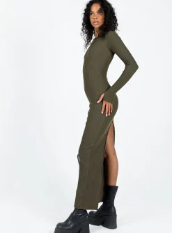 Princess Polly Karim Ribbed Knit Maxi Dress Khaki Store