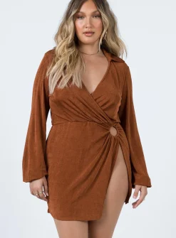 Princess Polly Karley Wrap Mini Dress  Brown New