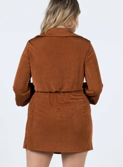 Princess Polly Karley Wrap Mini Dress  Brown New