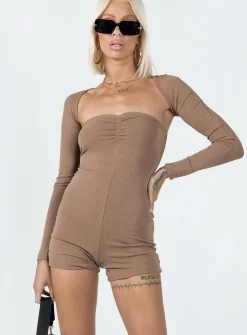Princess Polly Karlie Romper  Beige Outlet