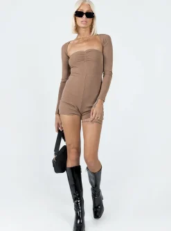 Princess Polly Karlie Romper  Beige Outlet