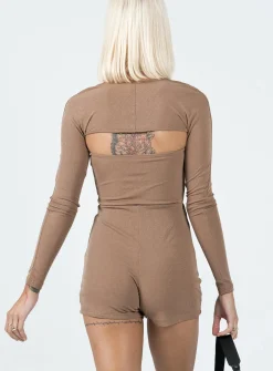 Princess Polly Karlie Romper  Beige Outlet