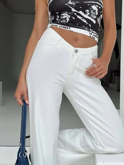 Princess Polly Karol V-Waist Jeansdenim   White Online