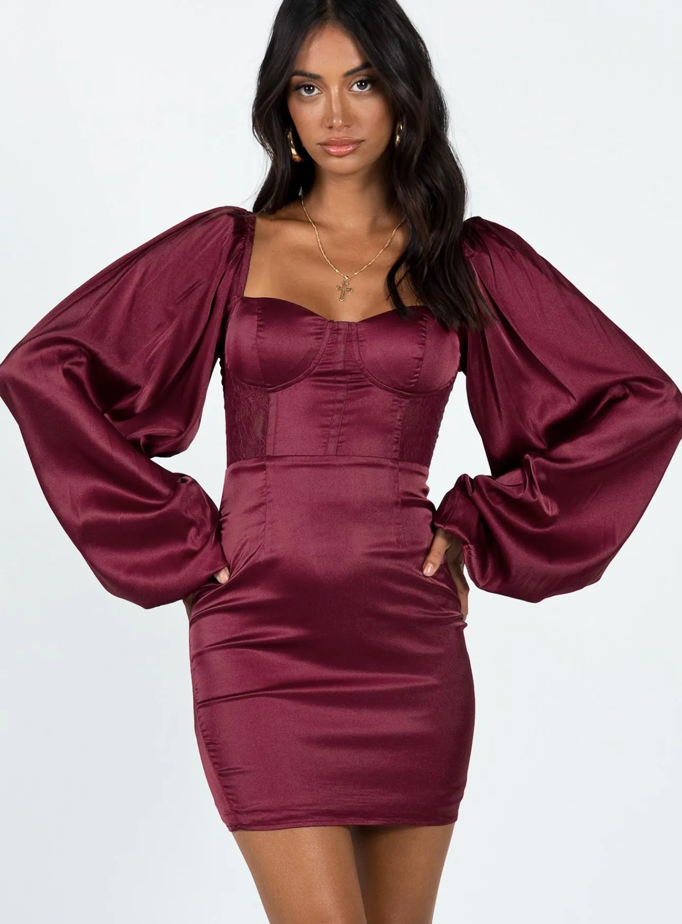 Princess Polly Karuah Long Sleeve Mini Dress Burgundy Hot
