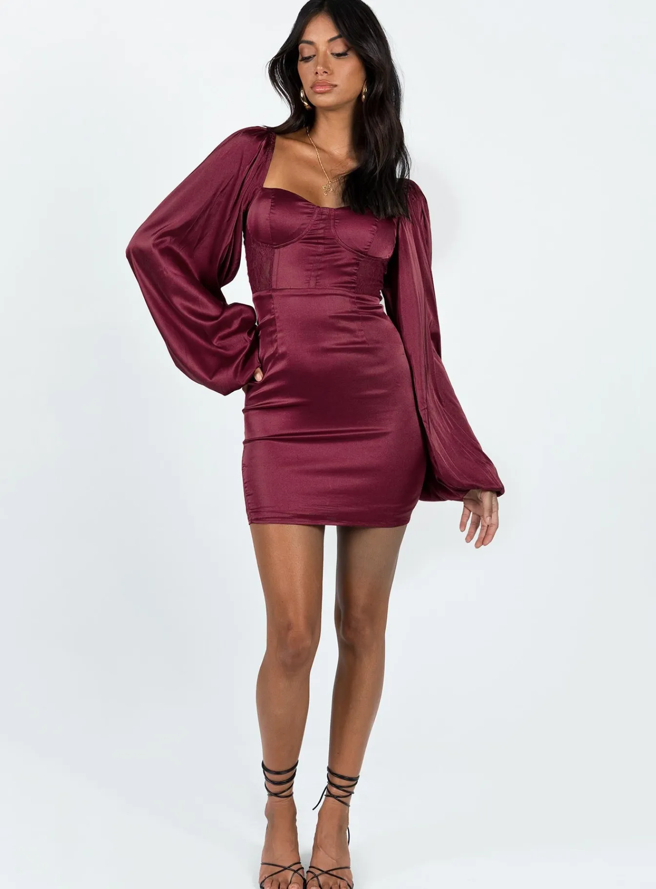 Princess Polly Karuah Long Sleeve Mini Dress Burgundy Hot