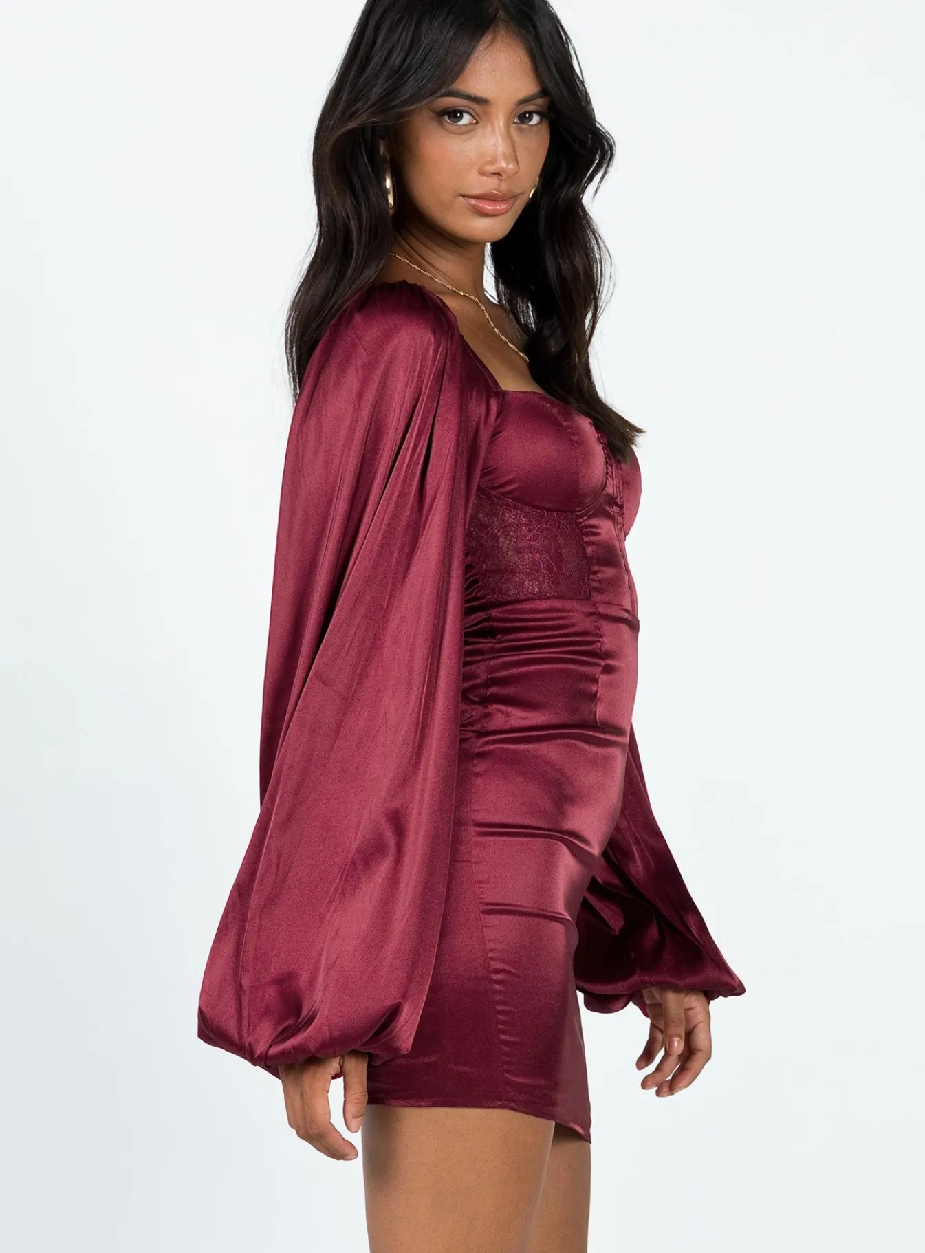 Princess Polly Karuah Long Sleeve Mini Dress Burgundy Hot