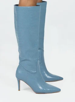 Princess Polly Kathleen Knee High Boot Blue Cheap