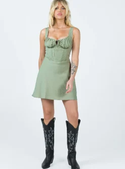 Princess Polly Kavey Mini Dress  Sage Discount