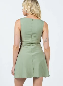 Princess Polly Kavey Mini Dress  Sage Discount