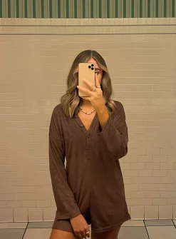 Princess Polly Kegan Long Sleeve Romper Camel   Brown Fashion