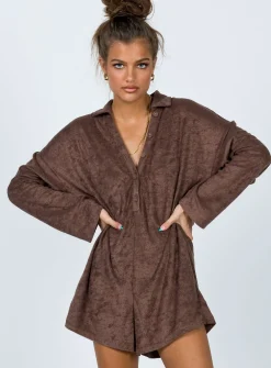 Princess Polly Kegan Long Sleeve Romper Camel   Brown Fashion