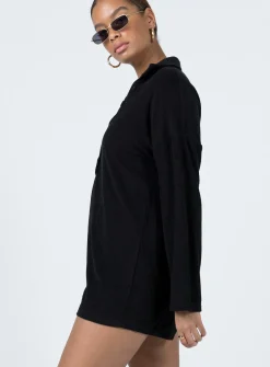 Princess Polly Kegan Long Sleeve Terry Romper  Black Shop