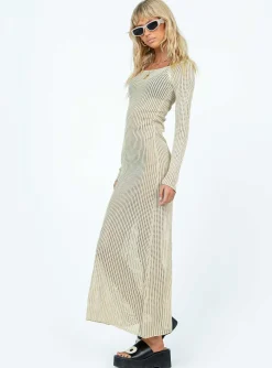 Princess Polly Kendor Long Sleeve Maxi Dress Beige Best Sale