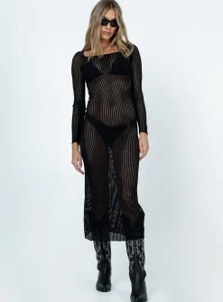 Princess Polly Kendor Long Sleeve Midi Dress  Black Best