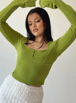 Princess Polly Kentia Long Sleeve Top  Green Cheap