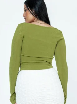 Princess Polly Kentia Long Sleeve Top Green Cheap