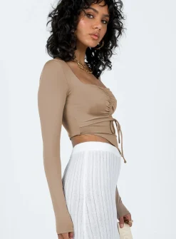 Princess Polly Kenzie Long Sleeve Top  Brown New