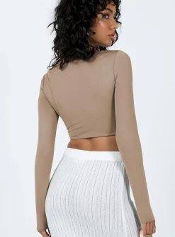 Princess Polly Kenzie Long Sleeve Top  Brown New