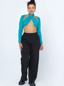 Princess Polly Keri Long Sleeve Top  Teal Outlet